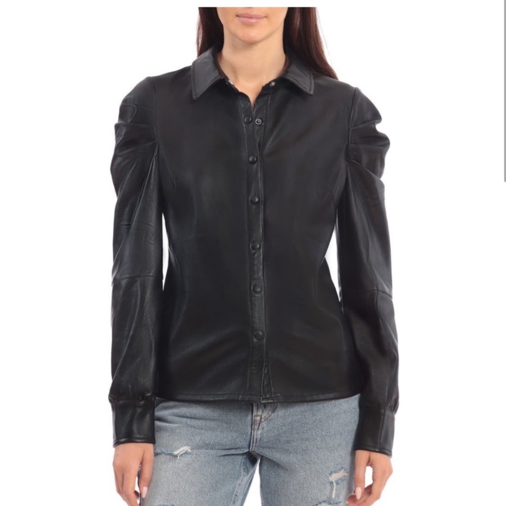 Avec Les Filles Black Faux Leather Shirt